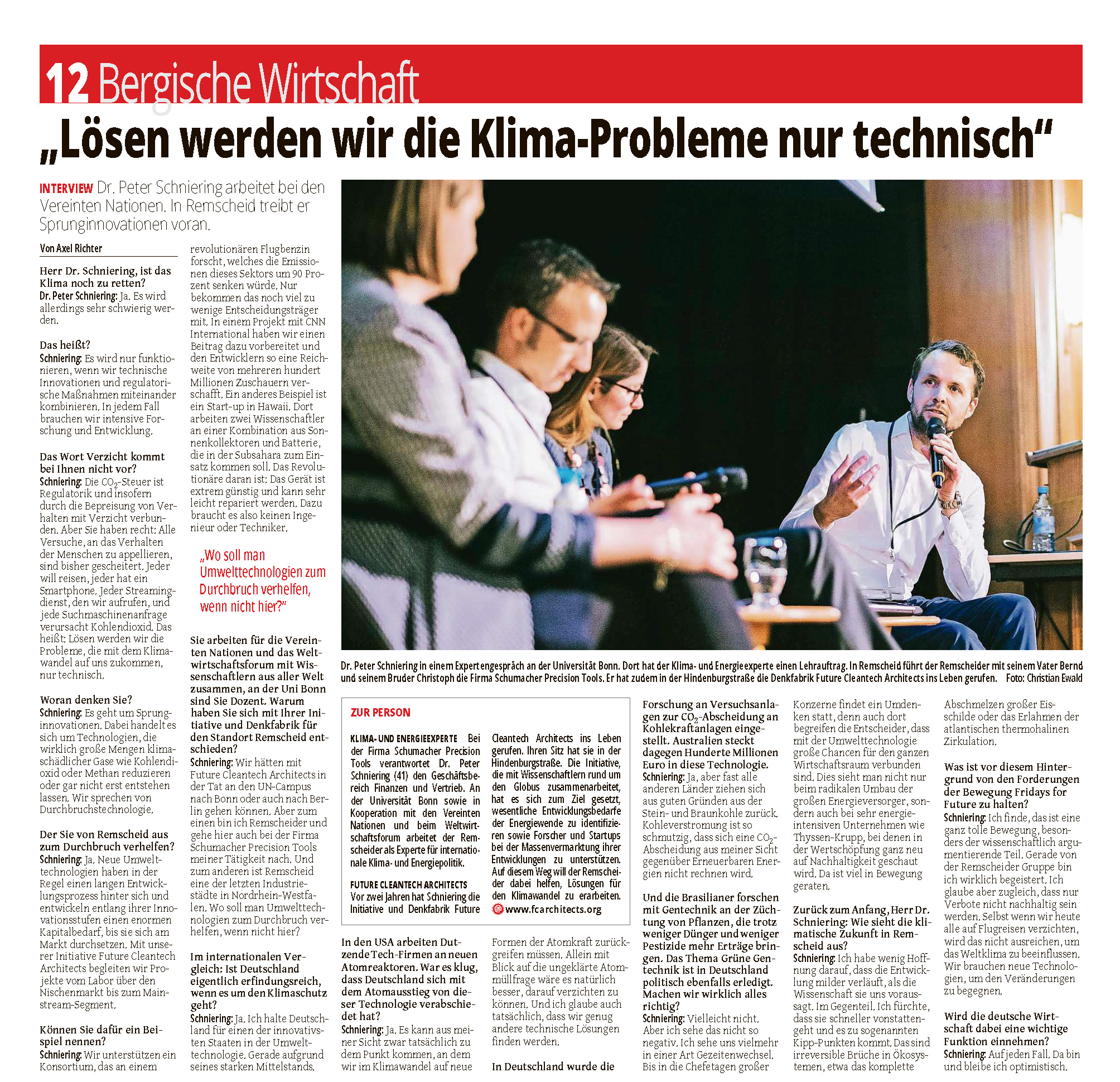 Interview with Dr. Peter Schniering for RGA Newspaper.