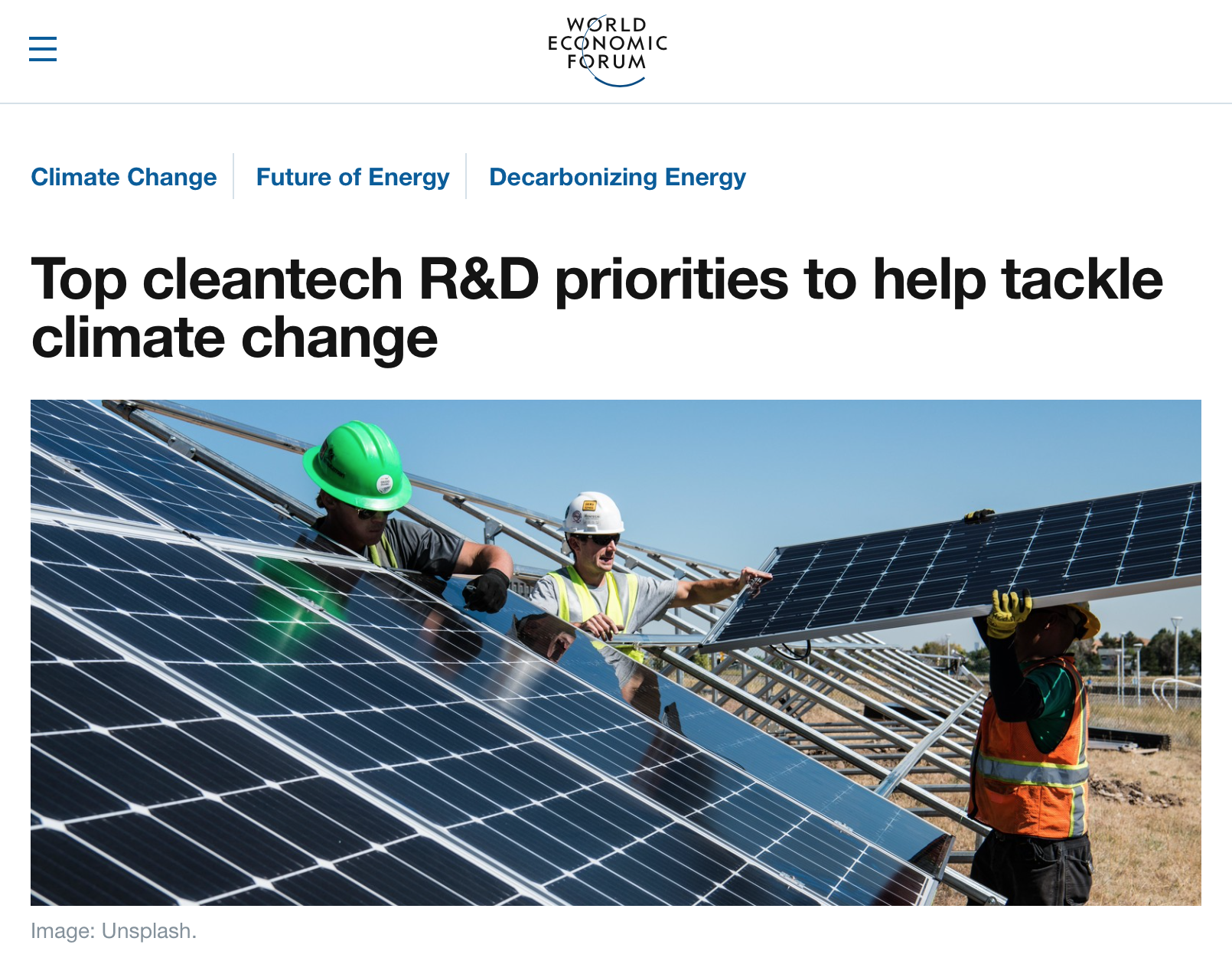 New FCA analysis on Cleantech R&D released through World Economic Forum