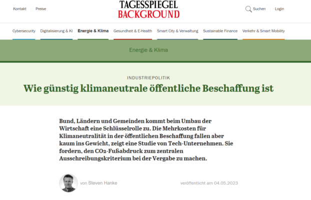 Tagesspiegel Background Energie & Klima reports on our work on climate-neutral public procurement